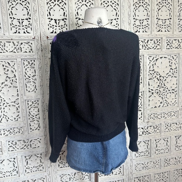 Vintage Black & Purple Floral Grannycore Chunky Knit Sweater Sz Medium - Picture 5 of 9